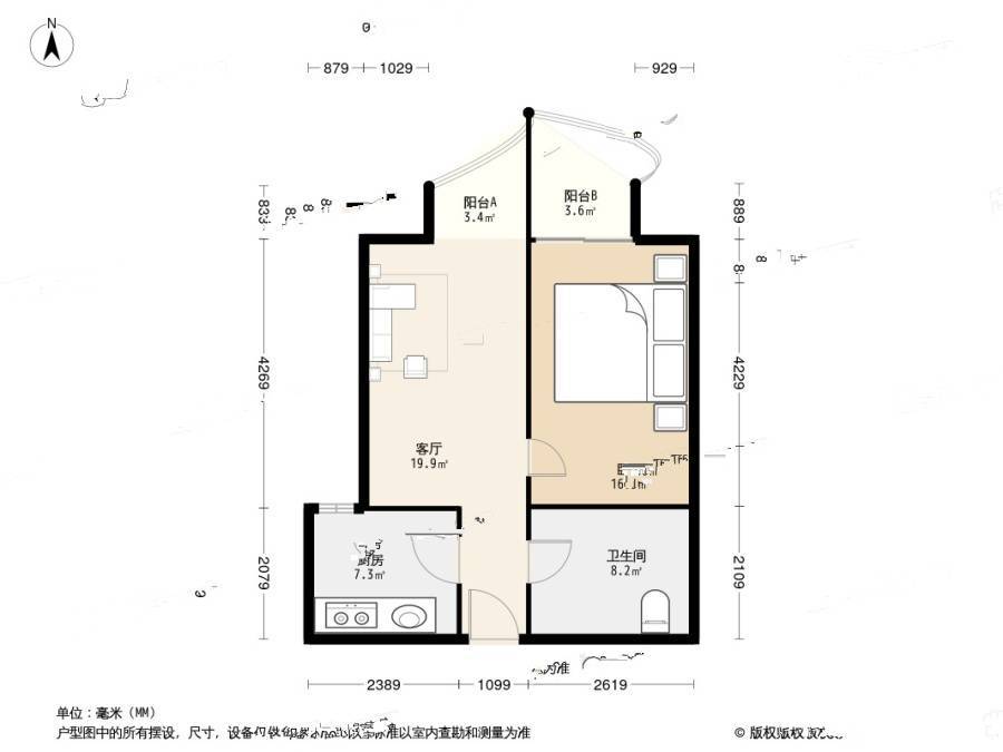 庄胜二期1室1厅1卫56㎡户型图