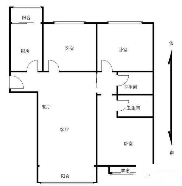 中信城三期3室2厅2卫124㎡户型图