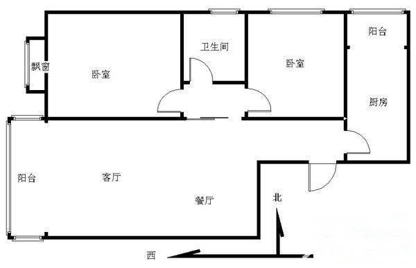 中信城三期2室2厅1卫90㎡户型图