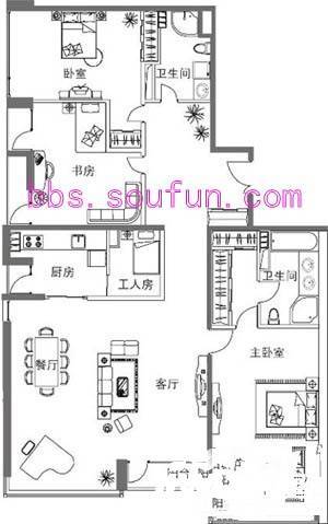 华贸国际公寓3室2厅2卫217㎡户型图