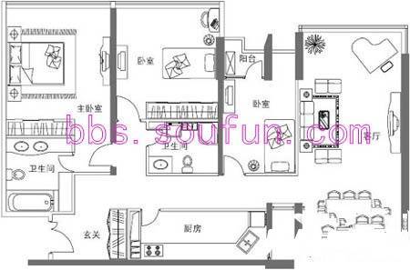 华贸国际公寓2室2厅2卫162㎡户型图