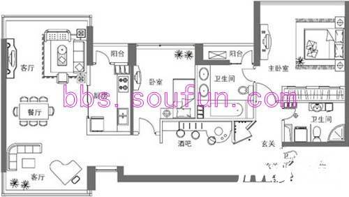 华贸国际公寓2室2厅2卫133.2㎡户型图