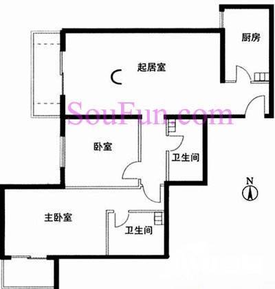 兴隆家园2室1厅2卫125.9㎡户型图