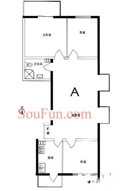 兴隆家园3室1厅1卫123.1㎡户型图