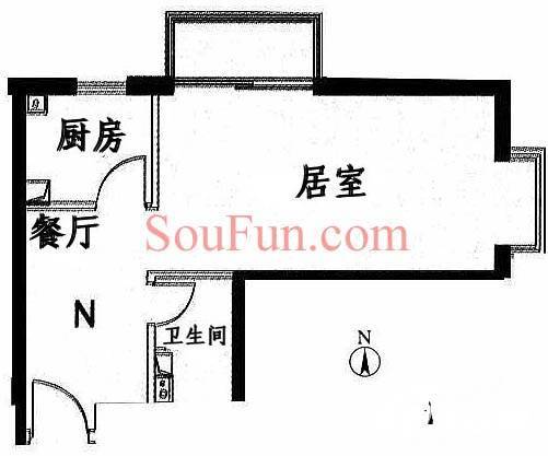 兴隆家园1室1厅1卫49.5㎡户型图