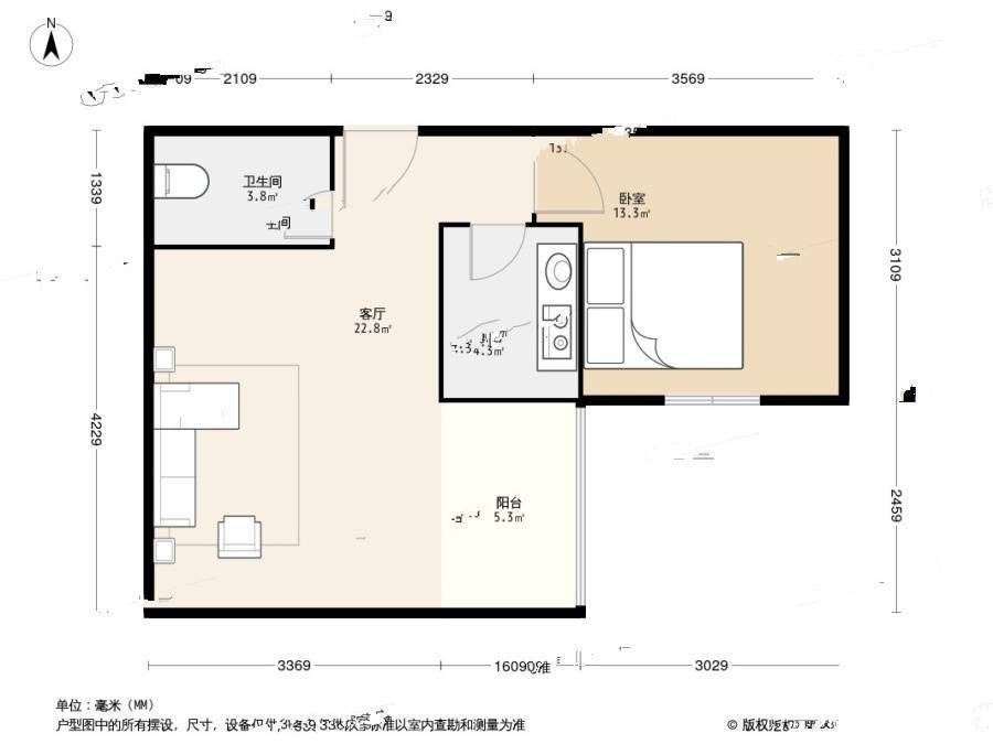 炫特区1室1厅1卫57㎡户型图