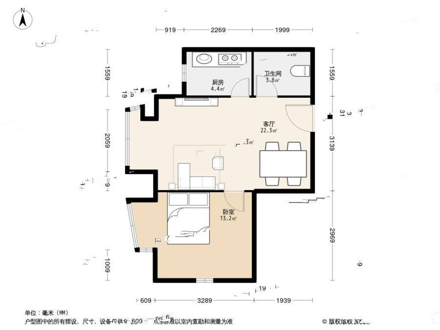 炫特区1室1厅1卫58㎡户型图