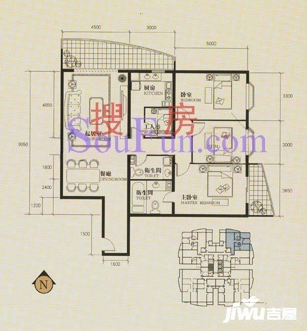 万豪国际3室2厅2卫166.3㎡户型图