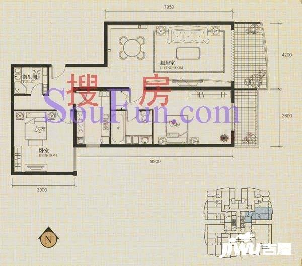 万豪国际2室2厅2卫134.1㎡户型图