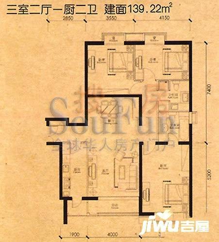 格调3室2厅2卫139.2㎡户型图