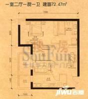 格调1室2厅1卫72.5㎡户型图