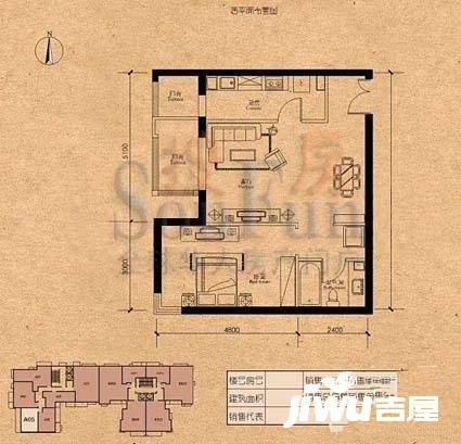 格调1室2厅1卫73.1㎡户型图