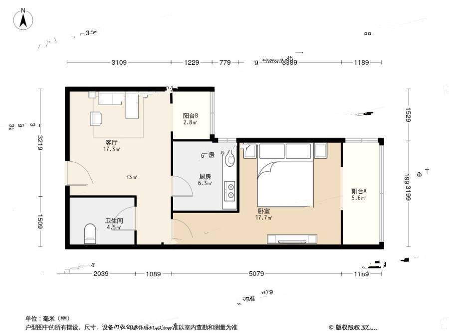 冠英园1室1厅1卫54㎡户型图