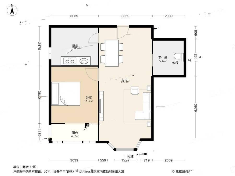 瑞祥里1室1厅1卫71.2㎡户型图