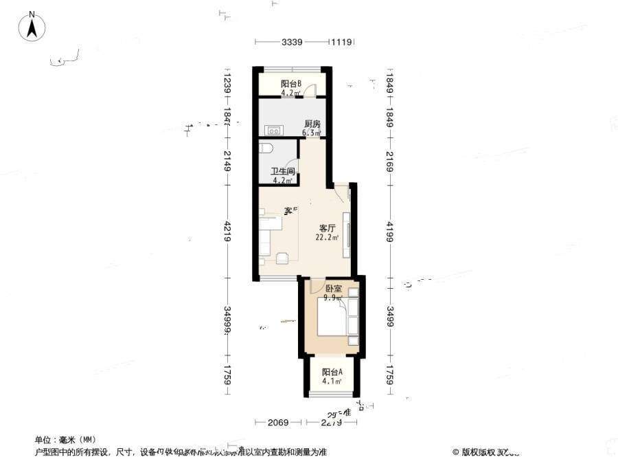 瑞祥里1室1厅1卫65㎡户型图