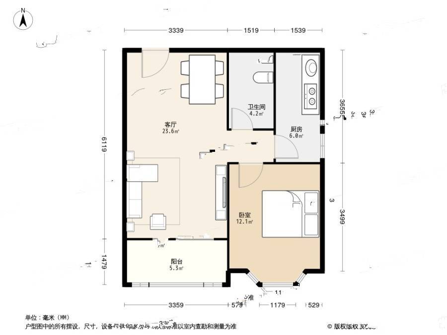 瑞祥里1室1厅1卫66.5㎡户型图