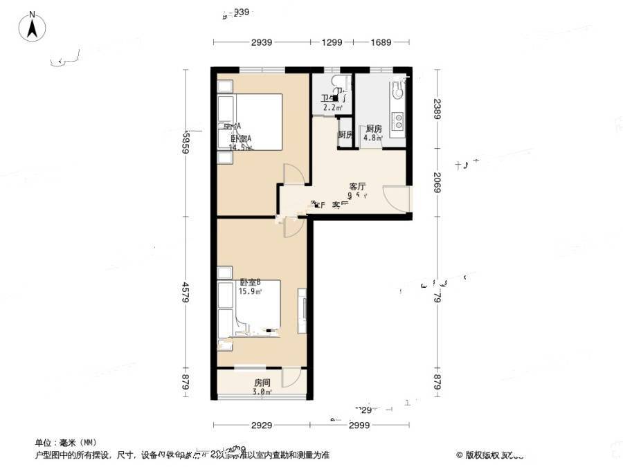 西便门住宅区2室1厅1卫60㎡户型图