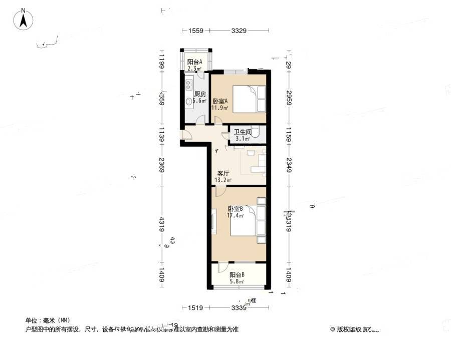 红居南街2室1厅1卫65㎡户型图