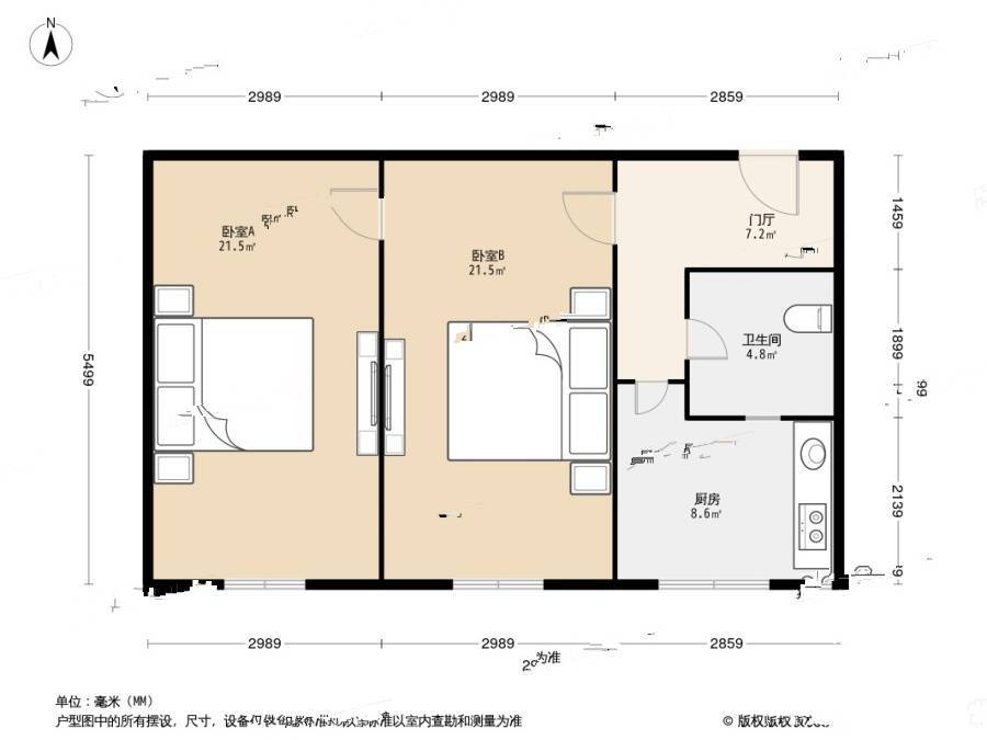 地藏庵小区2室1厅1卫66㎡户型图