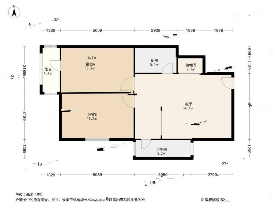 南线里2室1厅1卫71㎡户型图