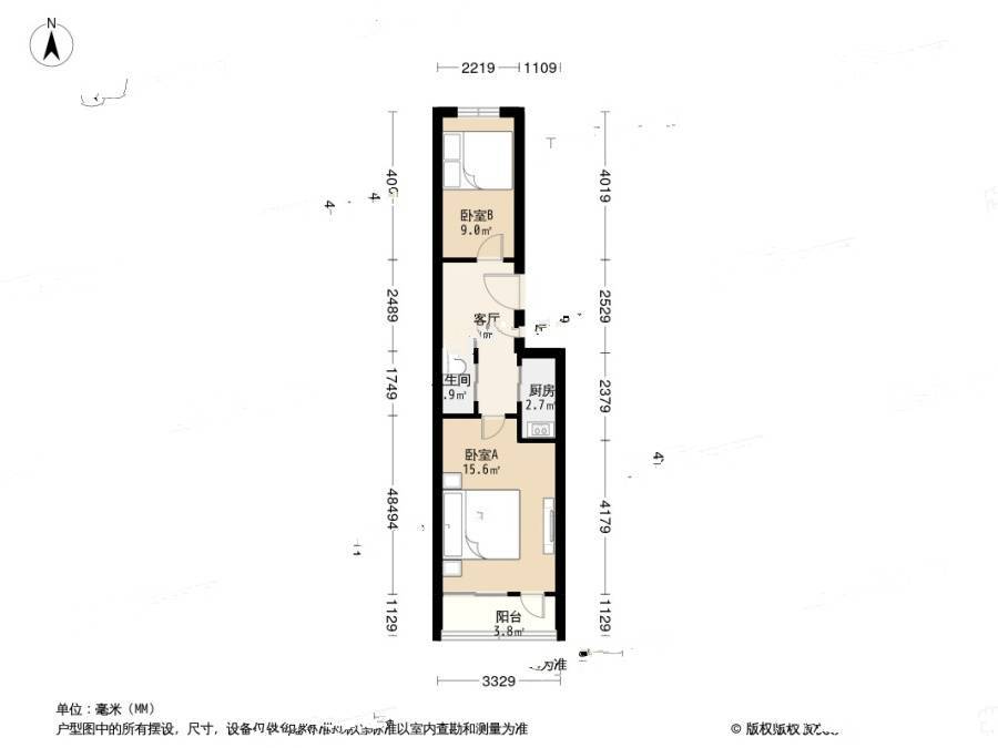 湾子2室1厅1卫58㎡户型图