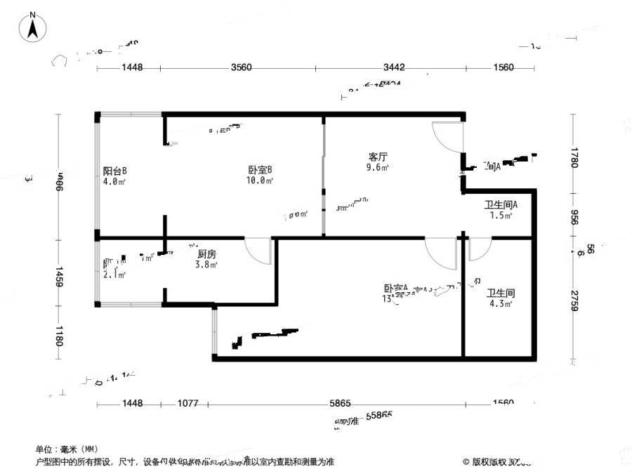 上龙西里1室1厅1卫72㎡户型图