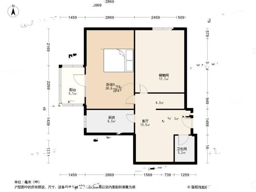 胡家园小区2室1厅1卫59㎡户型图