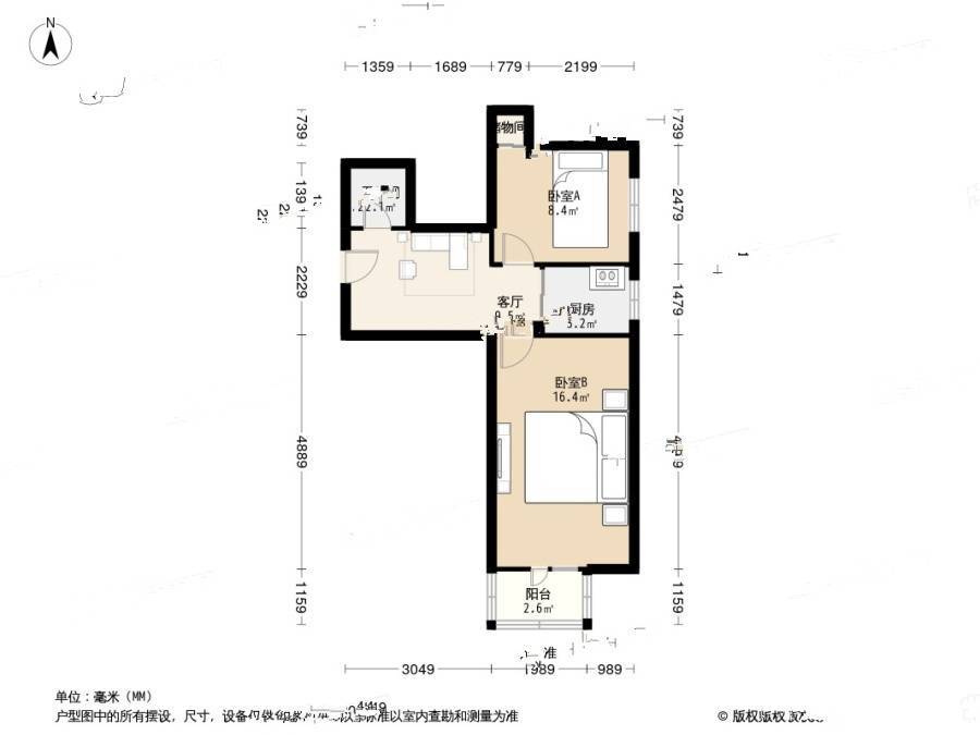 胡家园小区2室1厅1卫54㎡户型图