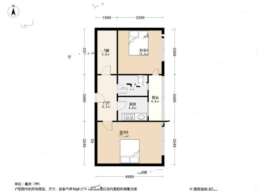 儒福里2室0厅1卫65.5㎡户型图