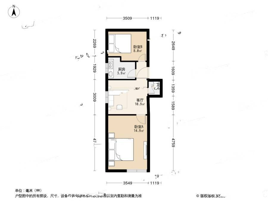 南柳巷2室1厅1卫59㎡户型图