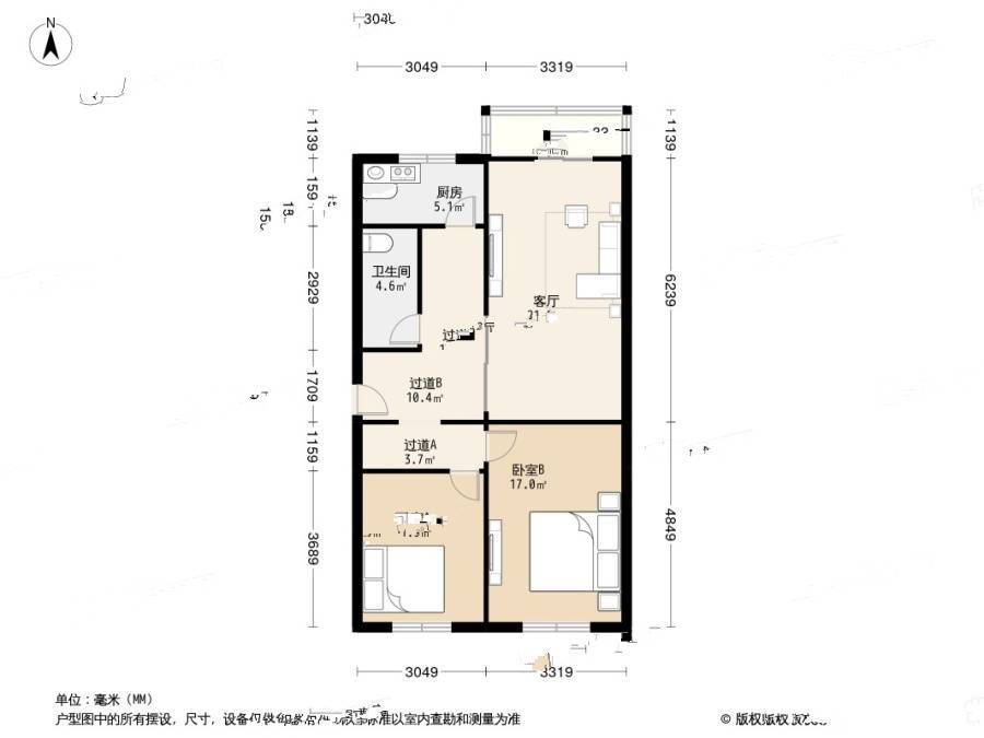 长椿里2室1厅1卫96.1㎡户型图