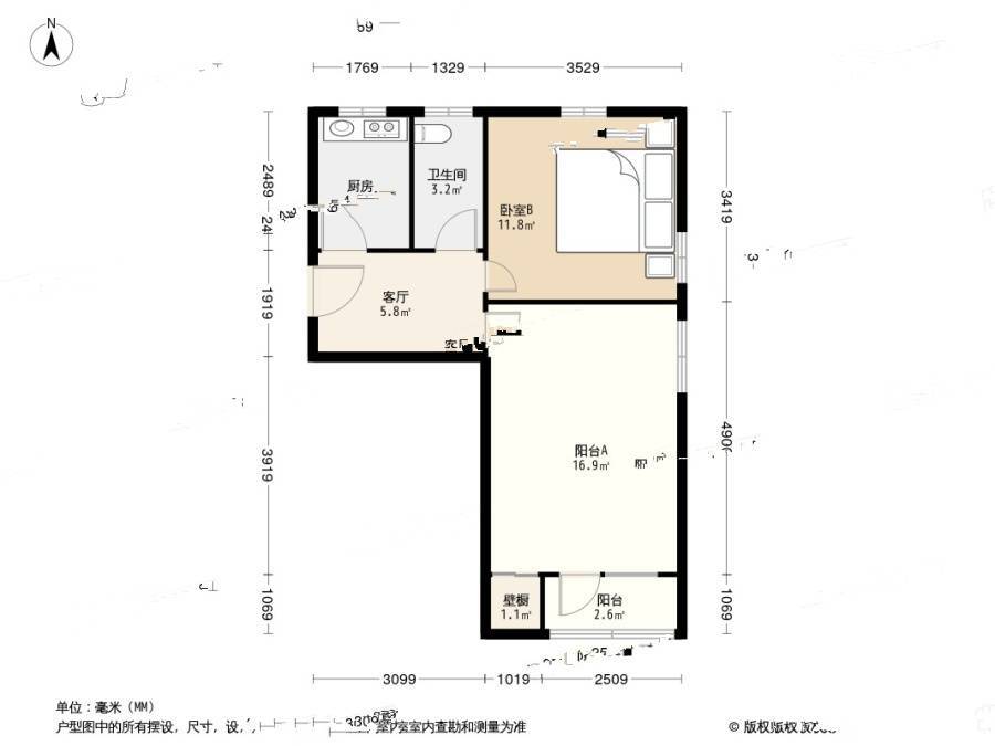 长椿里2室1厅1卫60㎡户型图