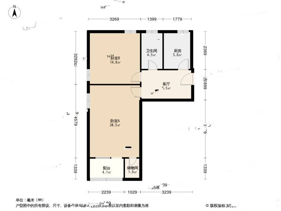 长椿里2室1厅1卫59.9㎡户型图