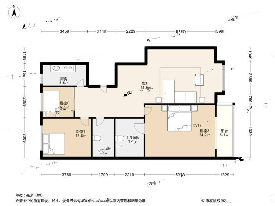 畅椿阁3室1厅2卫139.3㎡户型图