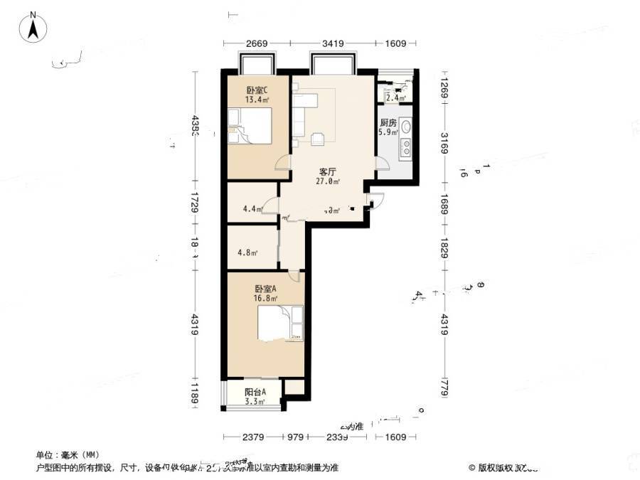 矩阵三期3室1厅1卫95.9㎡户型图