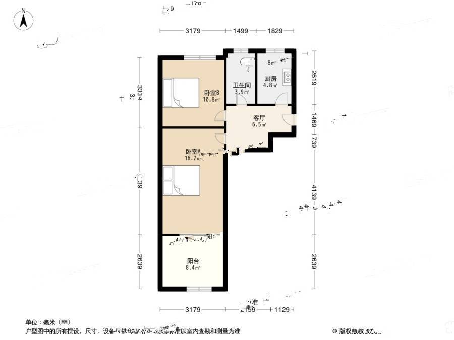 地坛北里2室1厅1卫59㎡户型图