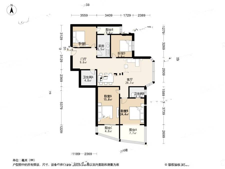 凯景铭座4室1厅2卫179.5㎡户型图