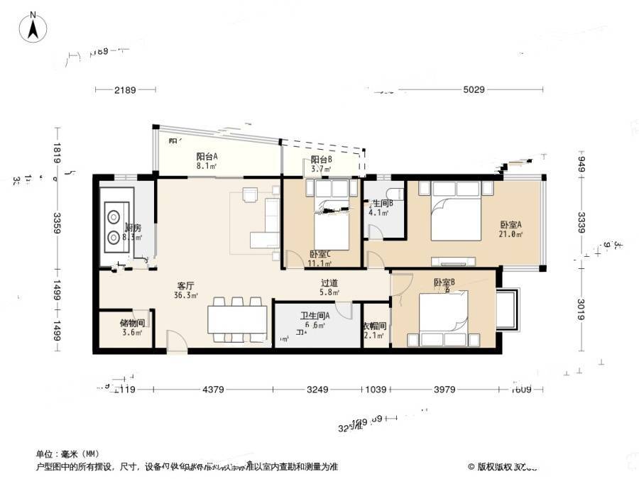 凯景铭座3室1厅2卫178㎡户型图