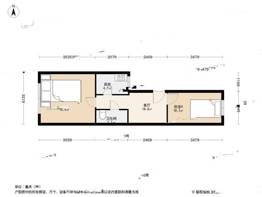 锡拉胡同2室1厅1卫48㎡户型图