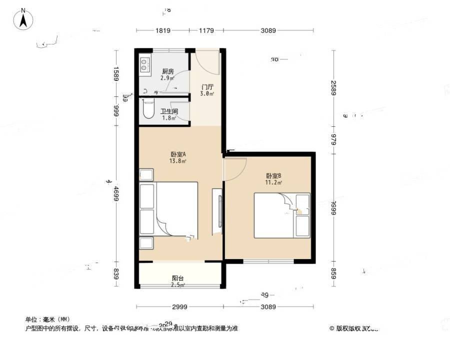 贡院头条2室0厅1卫44.8㎡户型图