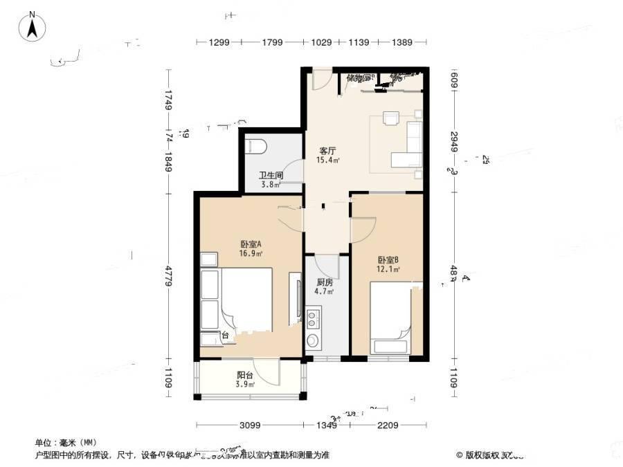 忠实里小区2室1厅1卫69㎡户型图