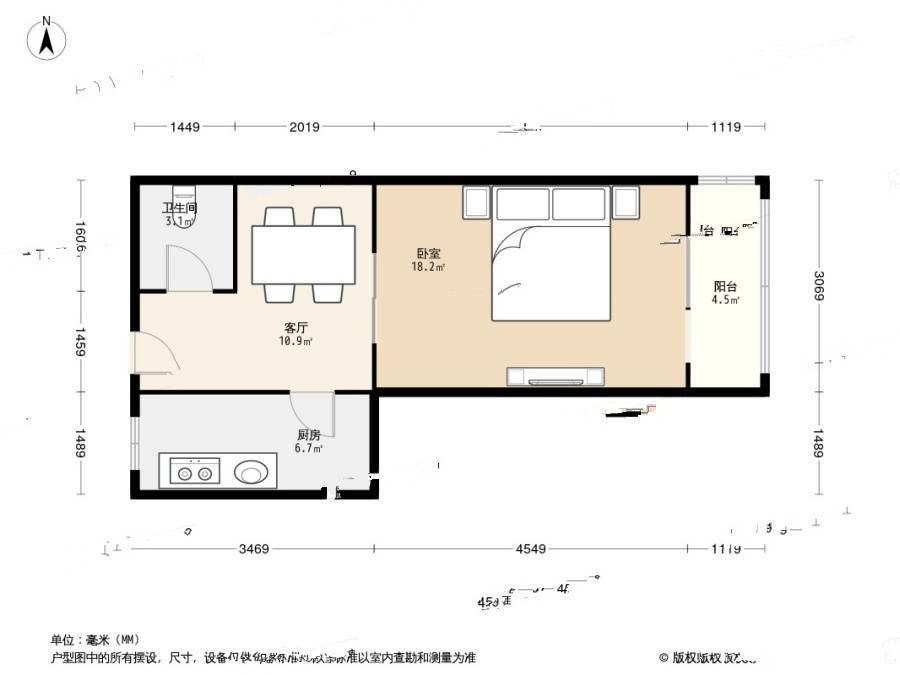 忠实里小区1室1厅1卫46㎡户型图