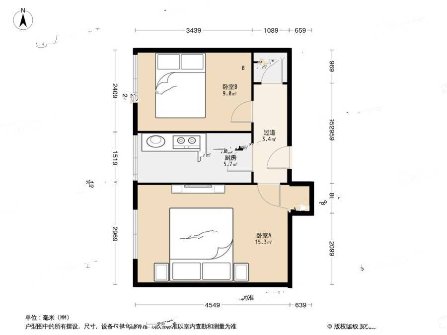 苗圃东里2室0厅1卫41㎡户型图