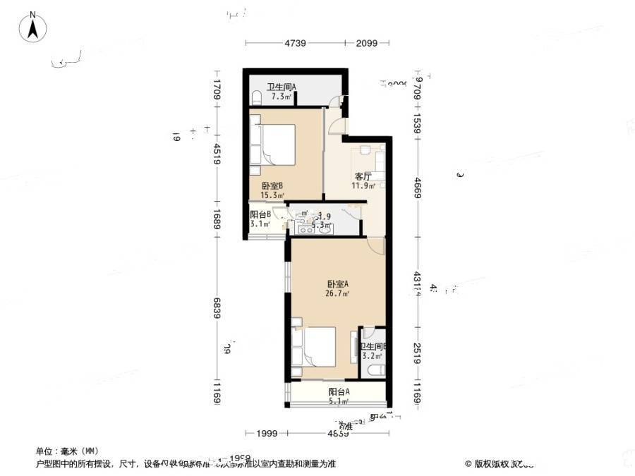 大黄庄东路2室1厅2卫114.6㎡户型图