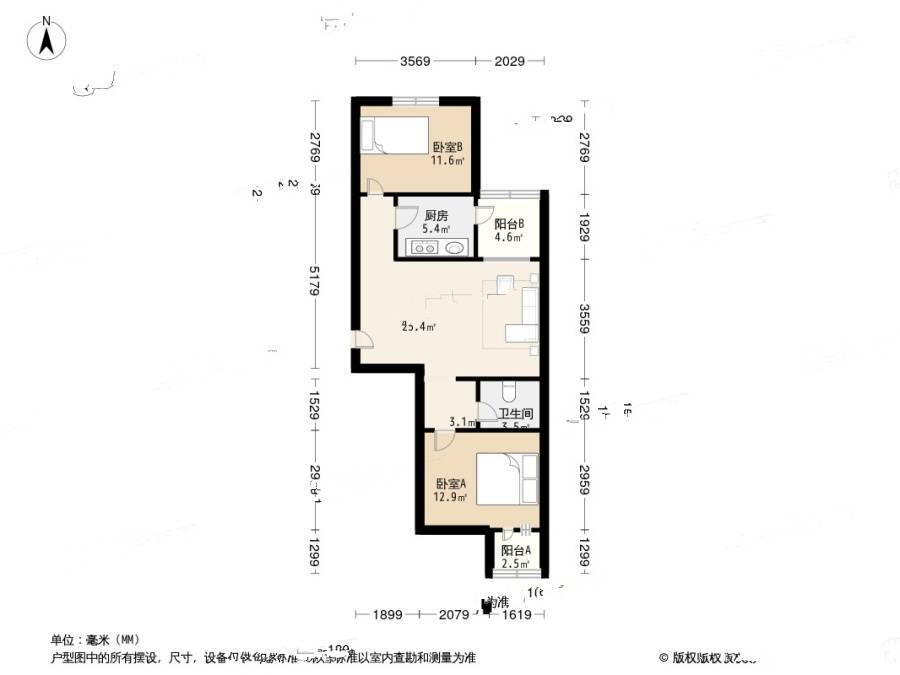 金丰园2室1厅1卫74㎡户型图