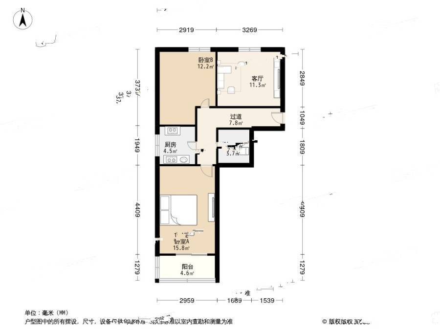 南开西里2室1厅1卫62㎡户型图