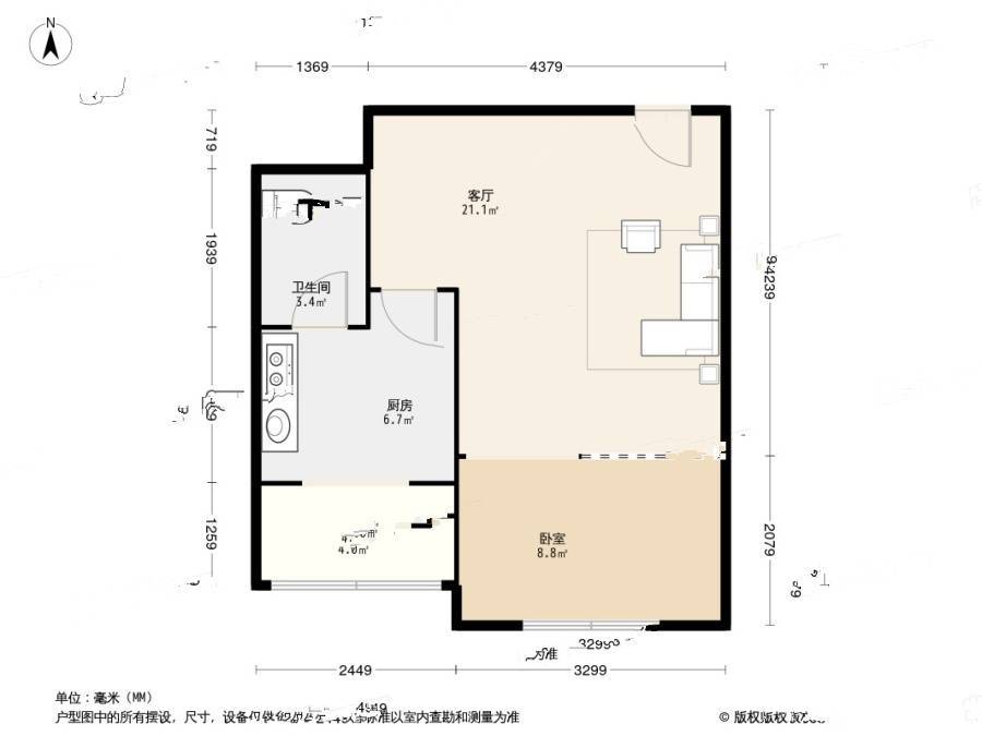 南开西里1室1厅1卫45㎡户型图