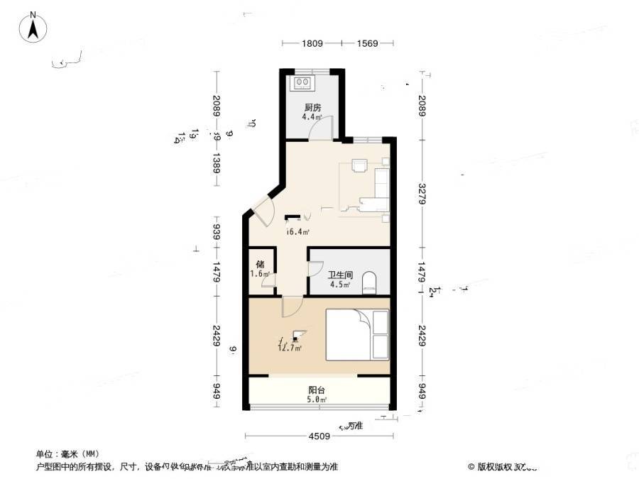 南开西里1室1厅1卫49㎡户型图