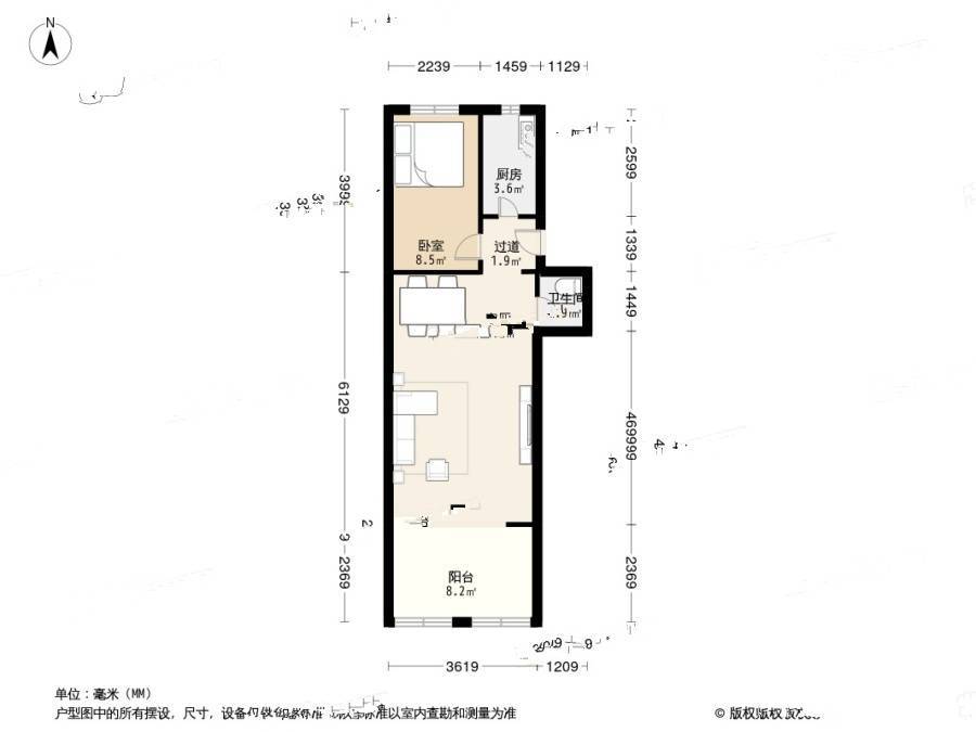 南开西里1室1厅1卫49.9㎡户型图