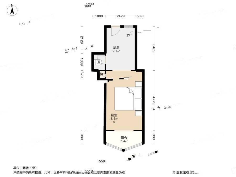 蒲黄榆路1室1厅1卫37.3㎡户型图